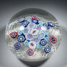 Antique New England Glass Co. Art Glass Paperweight Patterned Complex Milleiofir on Filigree Basket w/ Bee Silhouette Canes