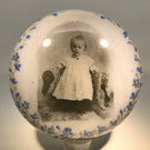 Antique Albert Graeser Art Glass Paperweight Infant Photo Plaque & Flowers