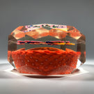 Faceted Czechoslovakian Art Glass Paperweight Butterfly with Millefiori & Aventurine Wings on Opaque Orange Ground