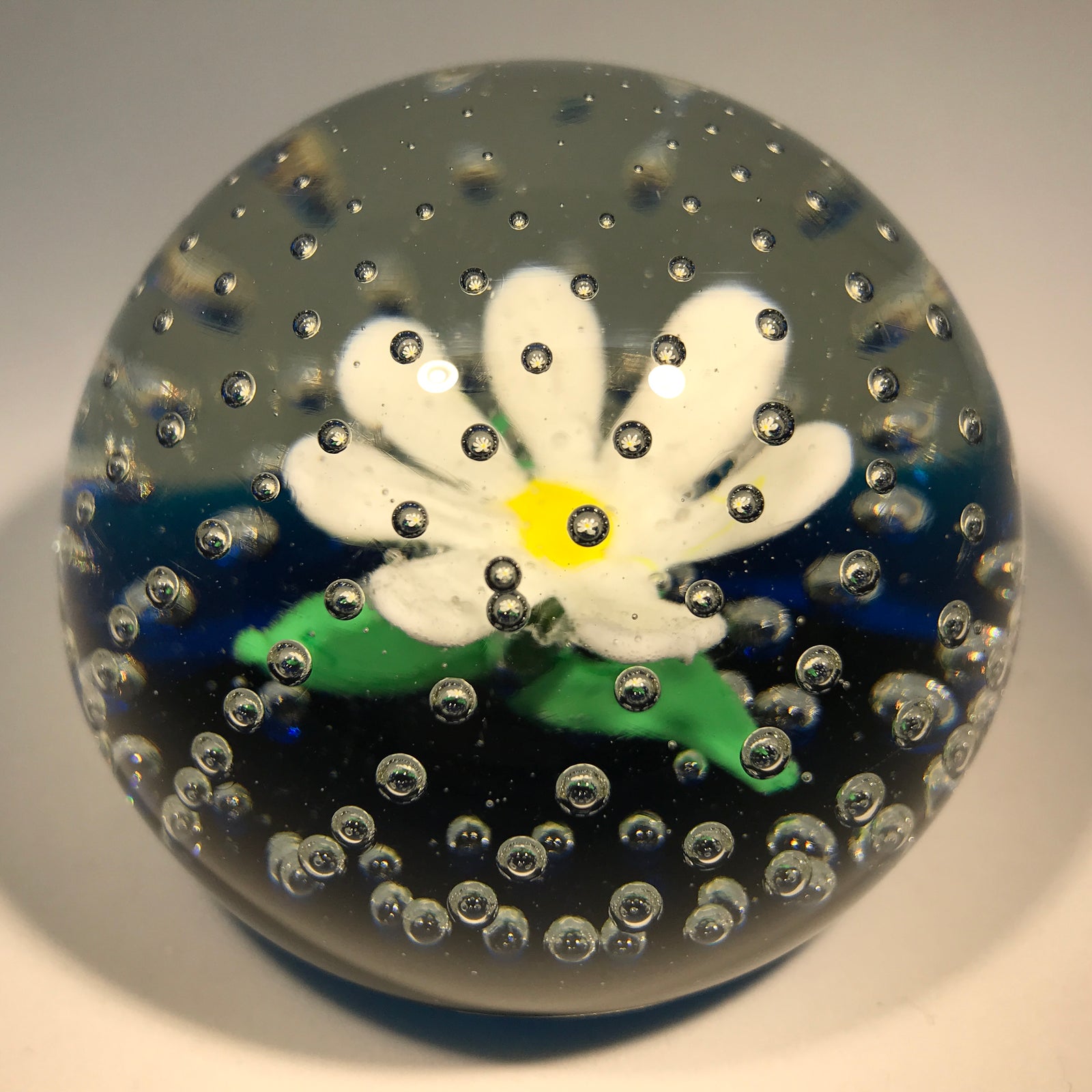 Rare Vintage Murano Ferro Lazzarini Art Glass Paperweight Lampwork Flower in the Rain