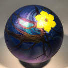 Early Signed Steven Lundberg Studios Art Glass Paperweight Iridescent Surface Decorated Floral Design