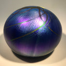 Early Signed Steven Lundberg Studios Art Glass Paperweight Iridescent Surface Decorated Floral Design