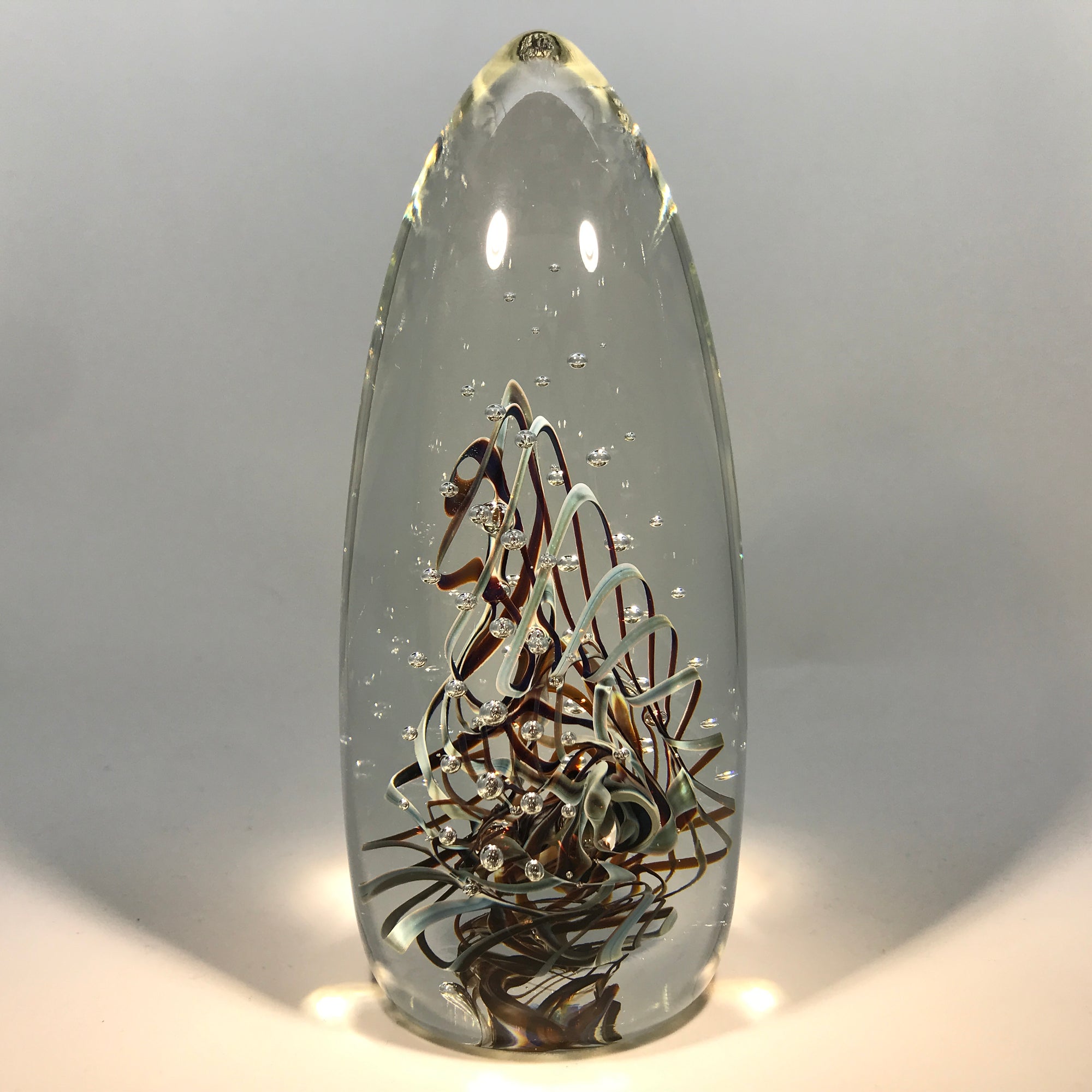 Large Signed Henry Summa Art Glass Paperweight Sculpture Folded Filigree