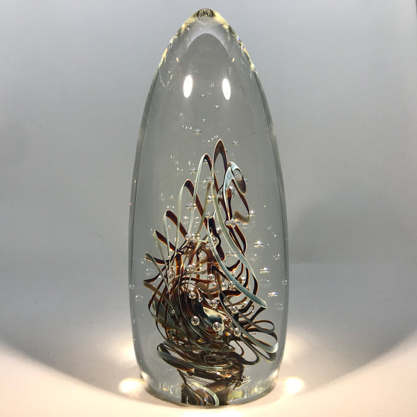 Large Signed Henry Summa Art Glass Paperweight Sculpture Folded Filigr