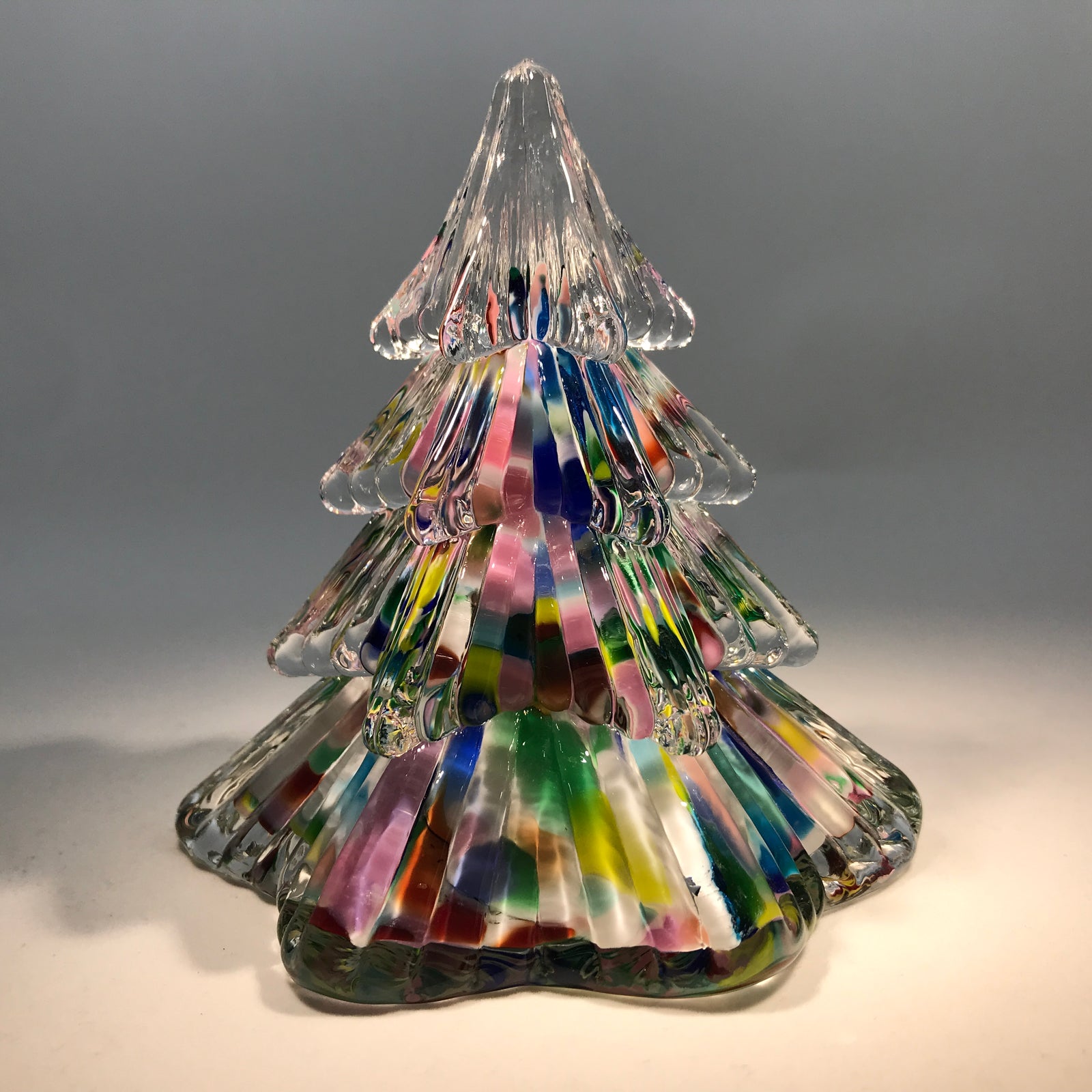 Vintage Prestige Art Glass Paperweight Pressed Multicolored Christmas Tree