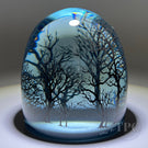 Alison Ruzsa 2022 Glass Art Sculpture Blood Moon in Blue Forest Hand-Painted Enamels