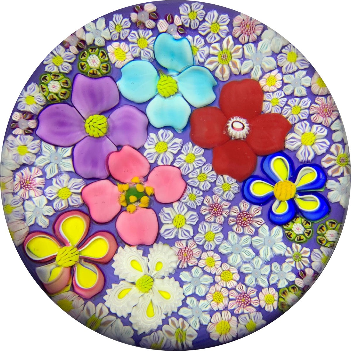 Contemporary Drew Ebelhare & Sue Fox Collaborative Complex Millefiori and Lampwork Blossoms on Lavender Ground