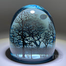 Alison Ruzsa 2022 Glass Art Sculpture Blood Moon in Blue Forest Hand-Painted Enamels