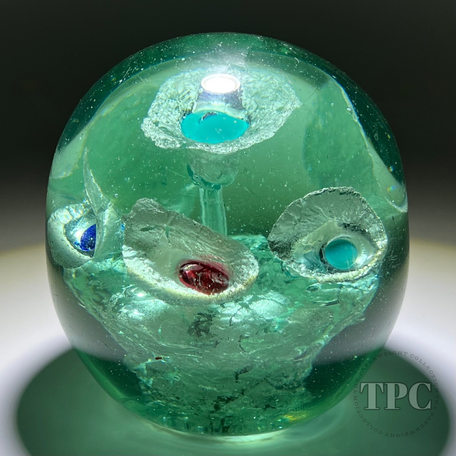 Rare Signed Antique J. Kilner English Bottle Dump Paperweight Six Foil Flowers with Colored Glass Centers