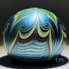 Orient & Flume 1979 Iridescent Surface Decorated Pulled Feather Glass Art Paperweight with Complex Millefiori