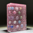 Tomasz Gondek 2022 Glass Art Paperweight Complex Spaced Millefiori Set over Parallel Laid Pink & White Latticinio