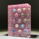 Tomasz Gondek 2022 Glass Art Paperweight Complex Spaced Millefiori Set over Parallel Laid Pink & White Latticinio