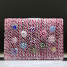 Tomasz Gondek 2022 Glass Art Paperweight Complex Spaced Millefiori Set over Parallel Laid Pink & White Latticinio