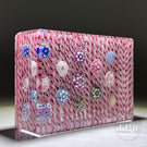 Tomasz Gondek 2022 Glass Art Paperweight Complex Spaced Millefiori Set over Parallel Laid Pink & White Latticinio