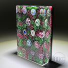 Tomasz Gondek 2022 Glass Art Paperweight Complex Spaced Millefiori on Pink & Green Moss Ground Rectangular Plaque