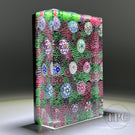 Tomasz Gondek 2022 Glass Art Paperweight Complex Spaced Millefiori on Pink & Green Moss Ground Rectangular Plaque