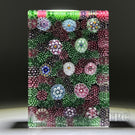 Tomasz Gondek 2022 Glass Art Paperweight Complex Spaced Millefiori on Pink & Green Moss Ground Rectangular Plaque