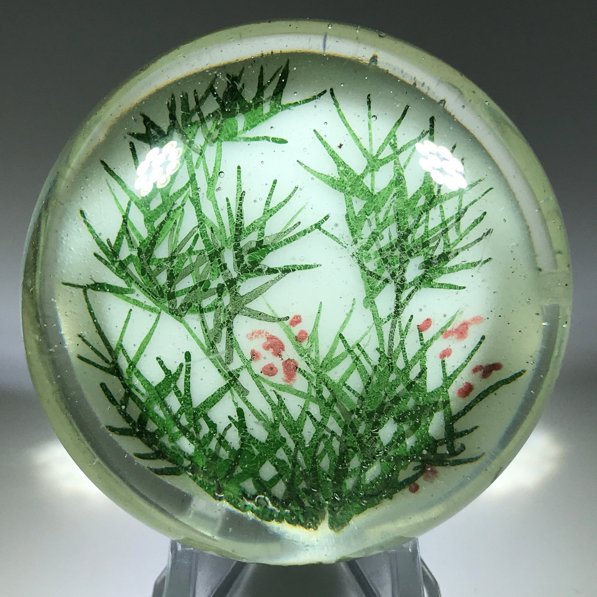 Early Chinese White Ground Art Glass Paperweight Detailed Bamboo Thicket