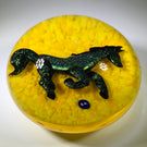 Signed Lewis Wilson Art Glass Paperweight Lampwork Dichroic Horse on Yellow Ground