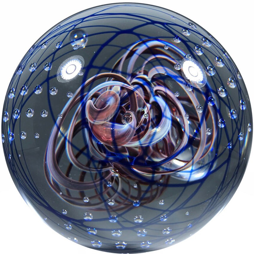 Henry Summa 1997 Art Glass Paperweight Modern Ribbon Swirl and Control Bubbles