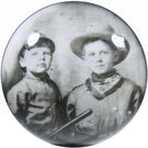 Antique American Art Glass Paperweight Photo Plaque Youth in Civil War Uniforms & Rifle