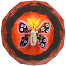 Faceted Czechoslovakian Art Glass Paperweight Butterfly with Millefiori & Aventurine Wings on Opaque Orange Ground
