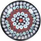 Matt Fimiano 2018 Art Glass Paperweight Concentric Complex Millefiori on Transparent Blue Ground