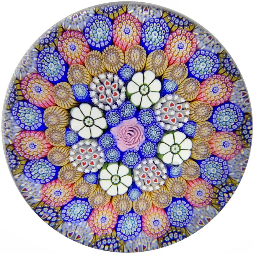 Michael Hunter Twists Studio 2018 Art Glass Paperweight Complex Close Concentric Millefiori & Rose Cane
