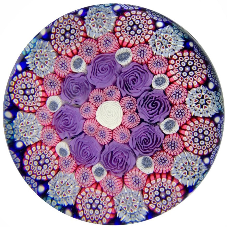 Michael Hunter Twists Studio 2018 Art Glass Paperweight Complex Close Concentric Millefiori & Rose Canes
