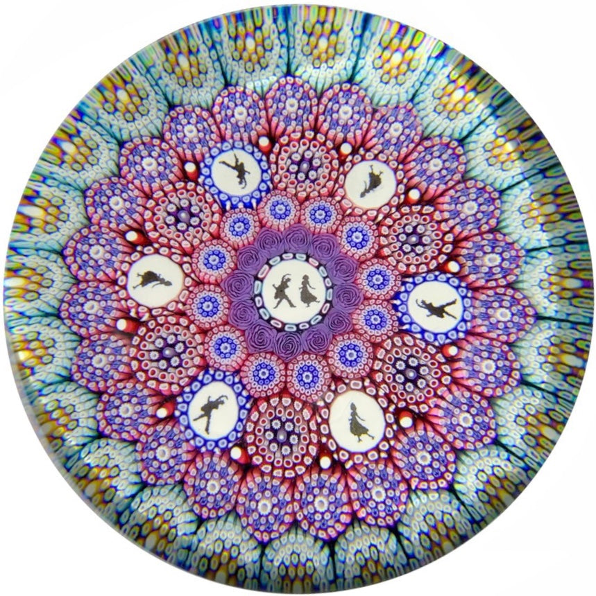 Michael Hunter Twists Studio 2018 Art Glass Paperweight Complex Close Concentric Millefiori Dancer Silhouettes