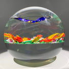 Contemporary Mickael Hingant Art Glass Paperweight Lampwork Tropical Flower with Hovering Indian Roller Bird