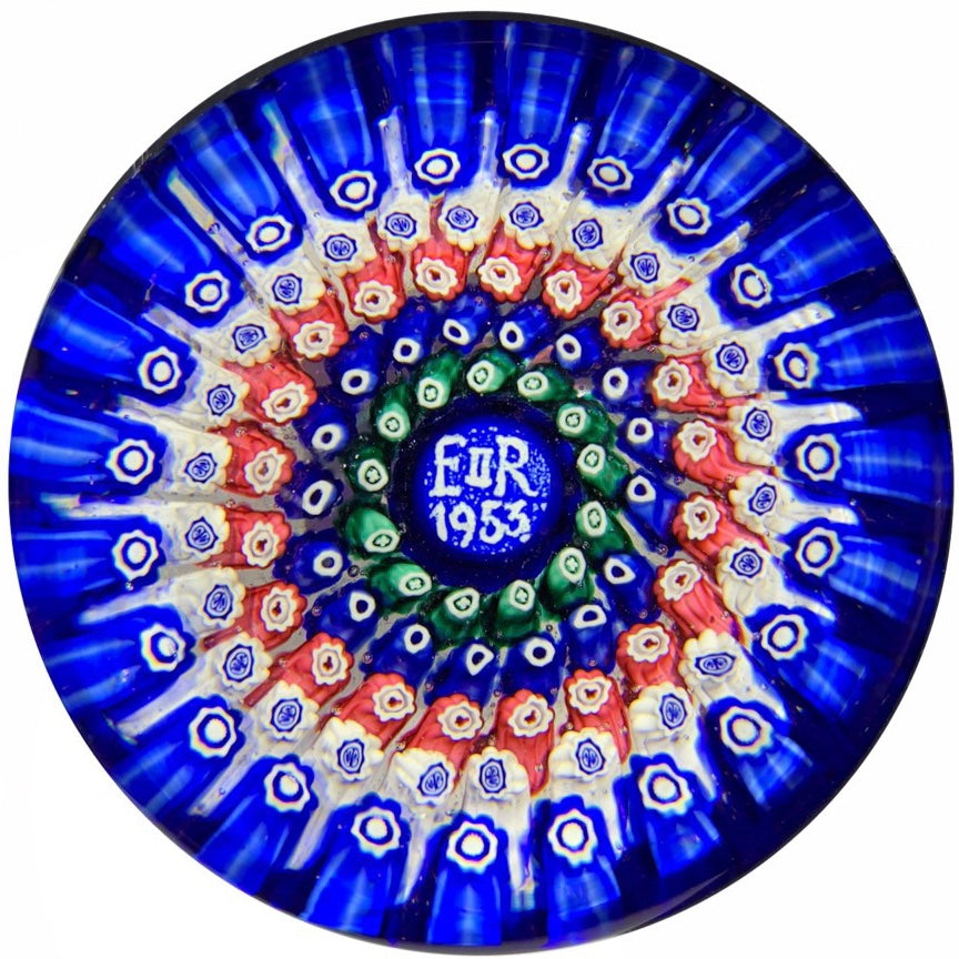 Whitefriars Art Glass Paperweight Concentric 1953 Elizabeth II Coronation