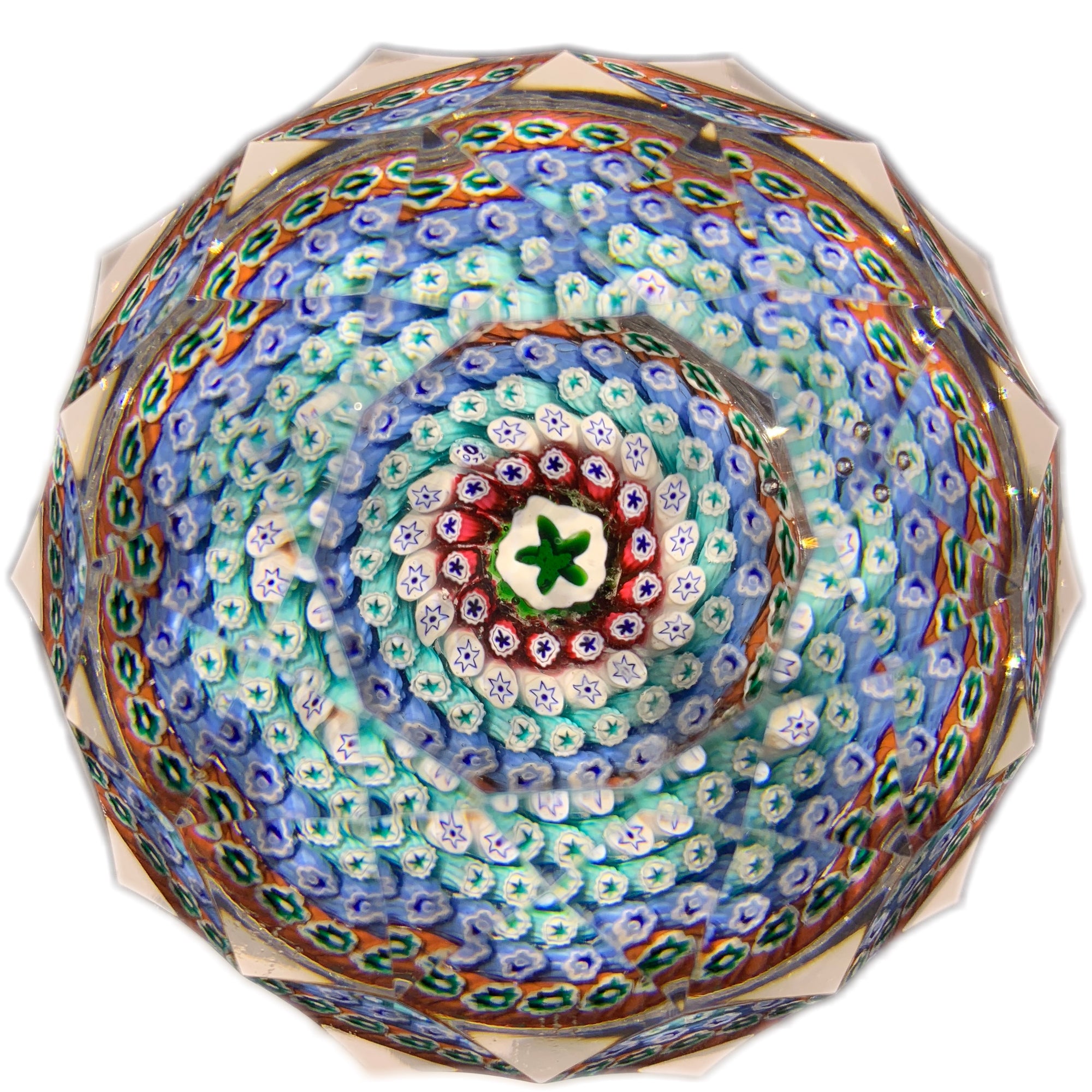 Whitefriars Art Glass Paperweight Concentric Millefiori with Fancy Faceting