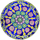 Perthshire PP203 Art Glass Paperweight Patterned Millefiori and Ribbon Twists on Blue Ground