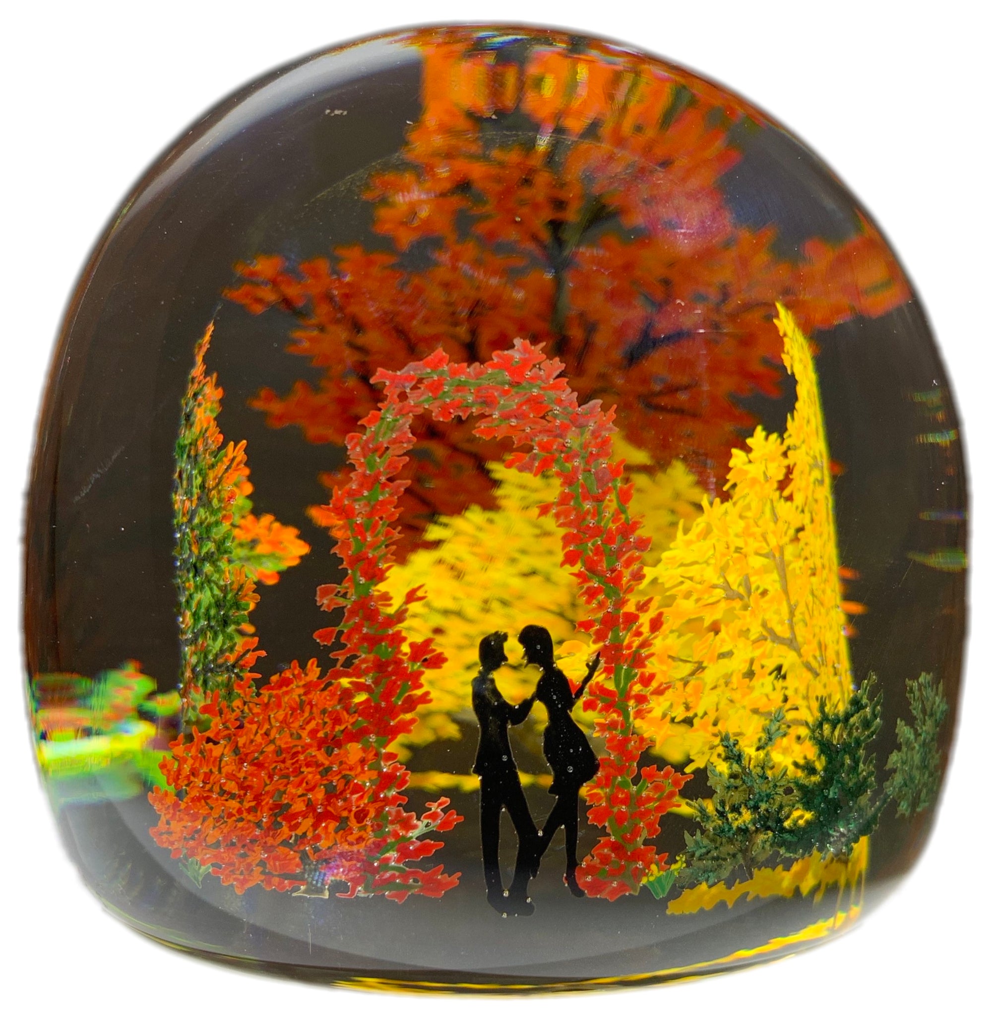 Contemporary Alison Ruzsa Art Glass Paperweight Encapsulated Hand Painted "Autumn Arbor"