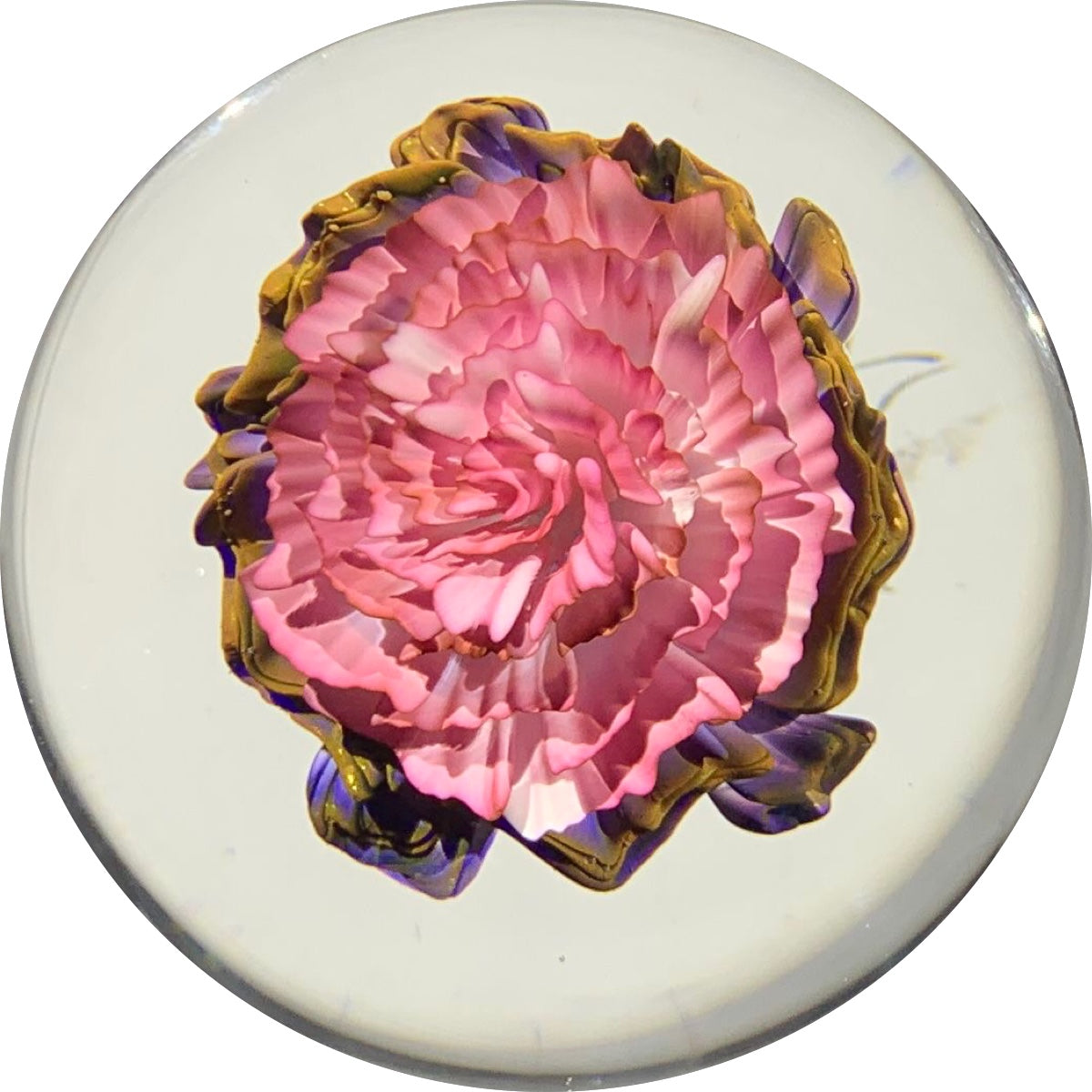 Marcus Barnes 2019 Art Glass Paperweight Complex Gold Fumed Compression Flower