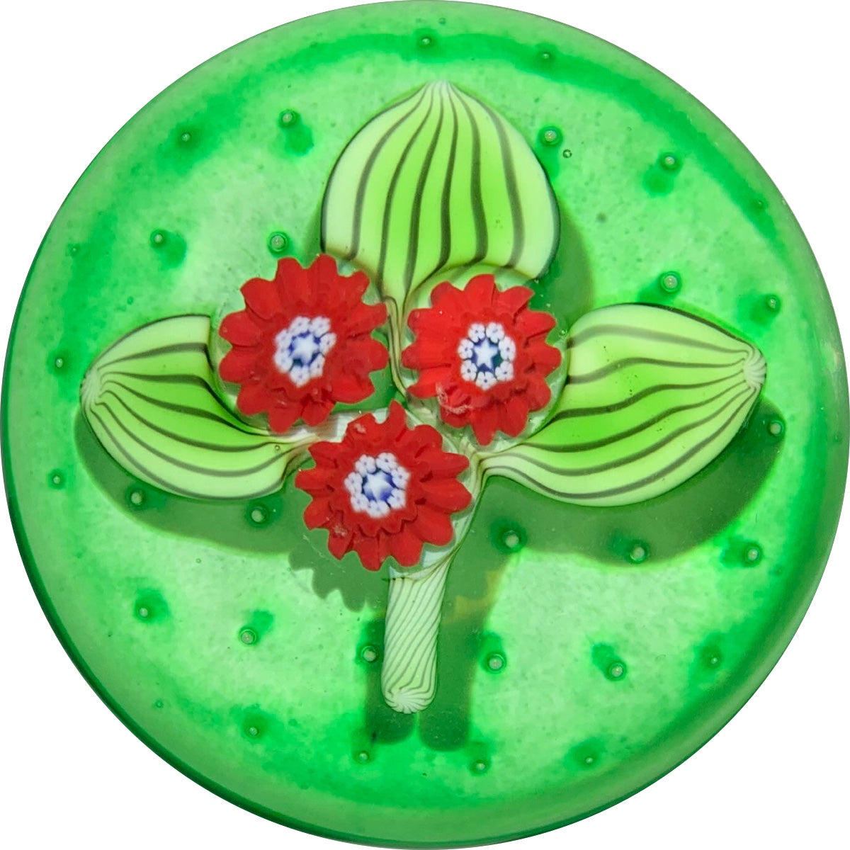 Chris Sherwin 2019 Red Millefiori Nosegay on Green Bubble Grid Ground