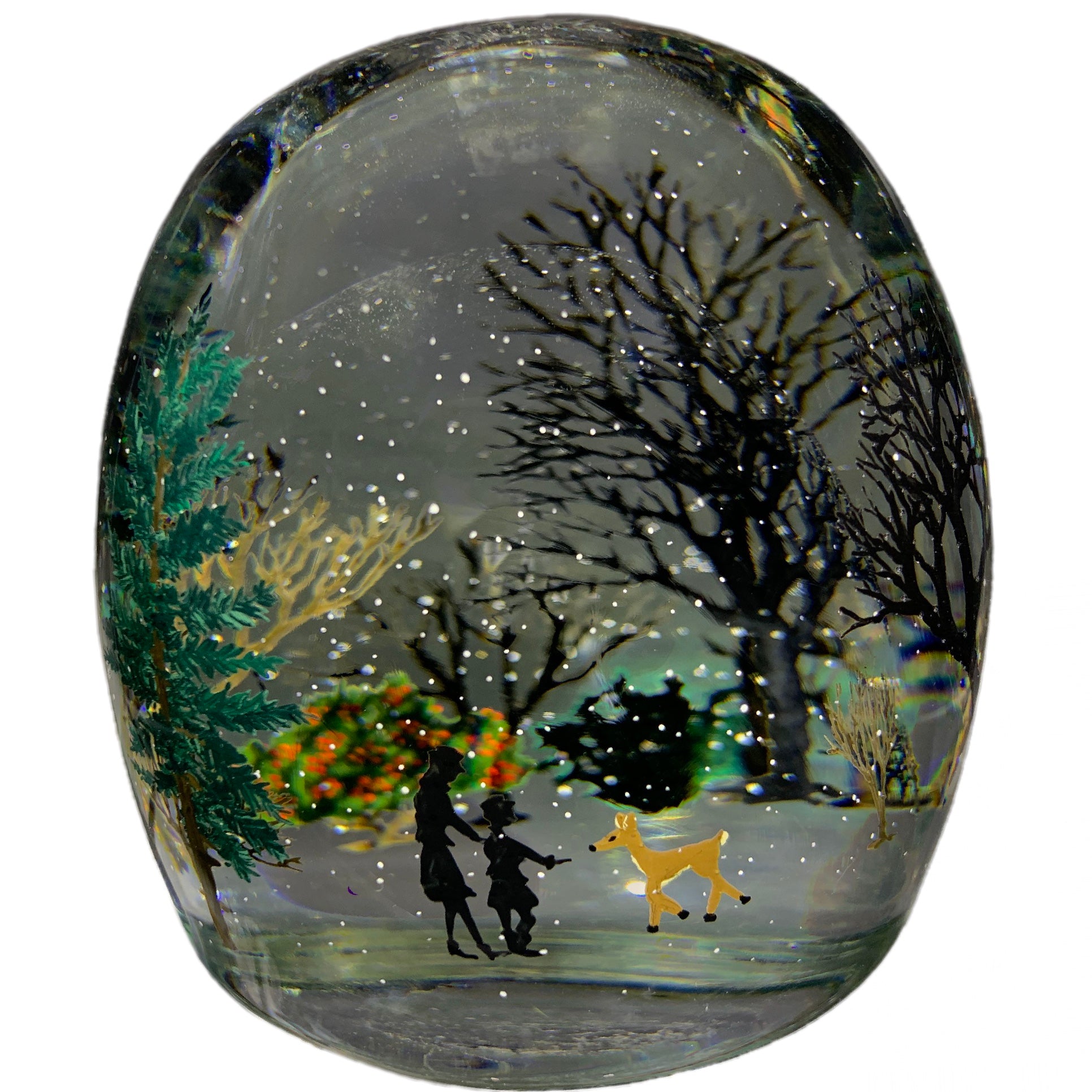Alison Ruzsa 2019 Encapsulated Hand Painted Enamels Feeding the Deer in Falling Snow