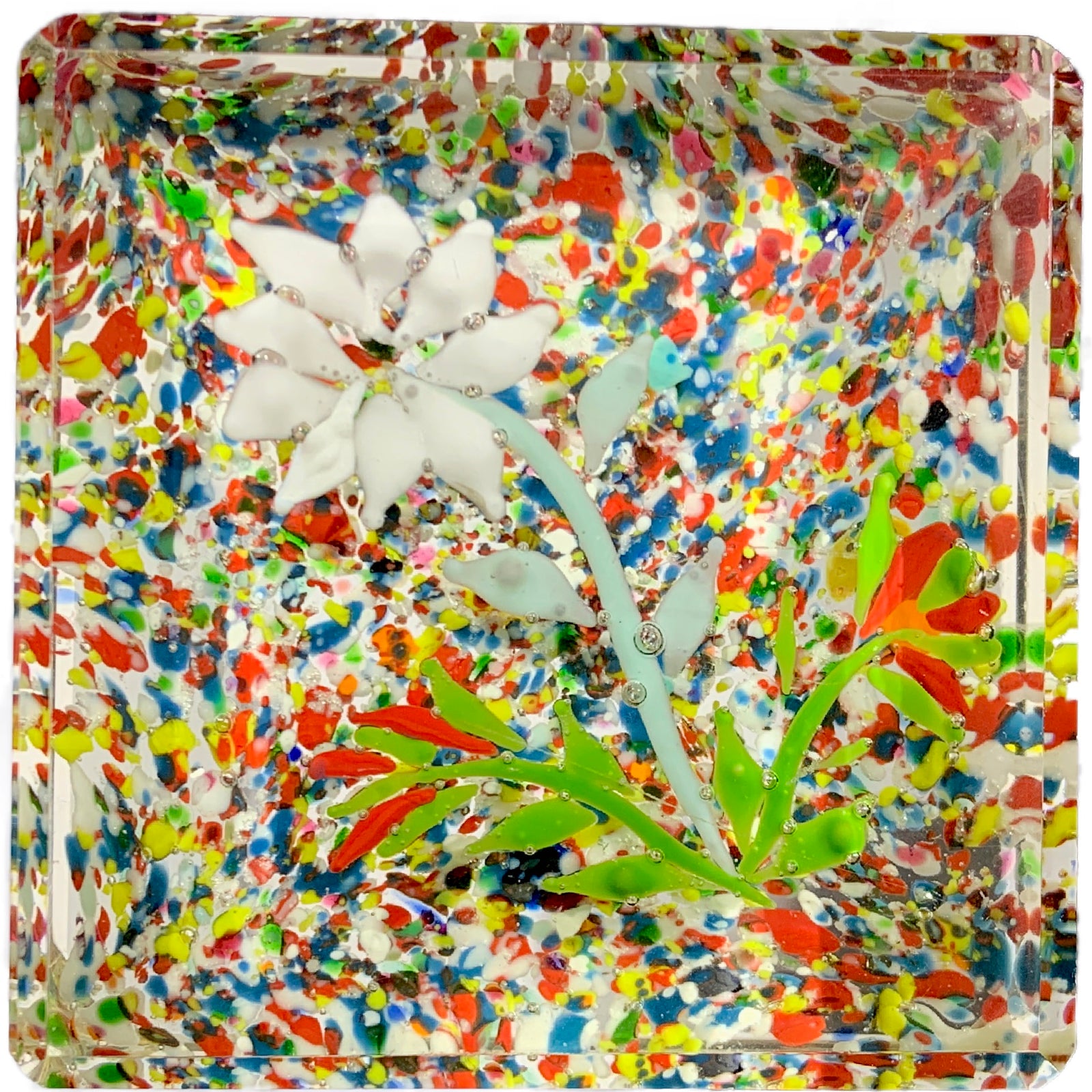 Early 20th Century Unknown Thurigian/Silesian Block with Flowers over Colorful Frit Ground