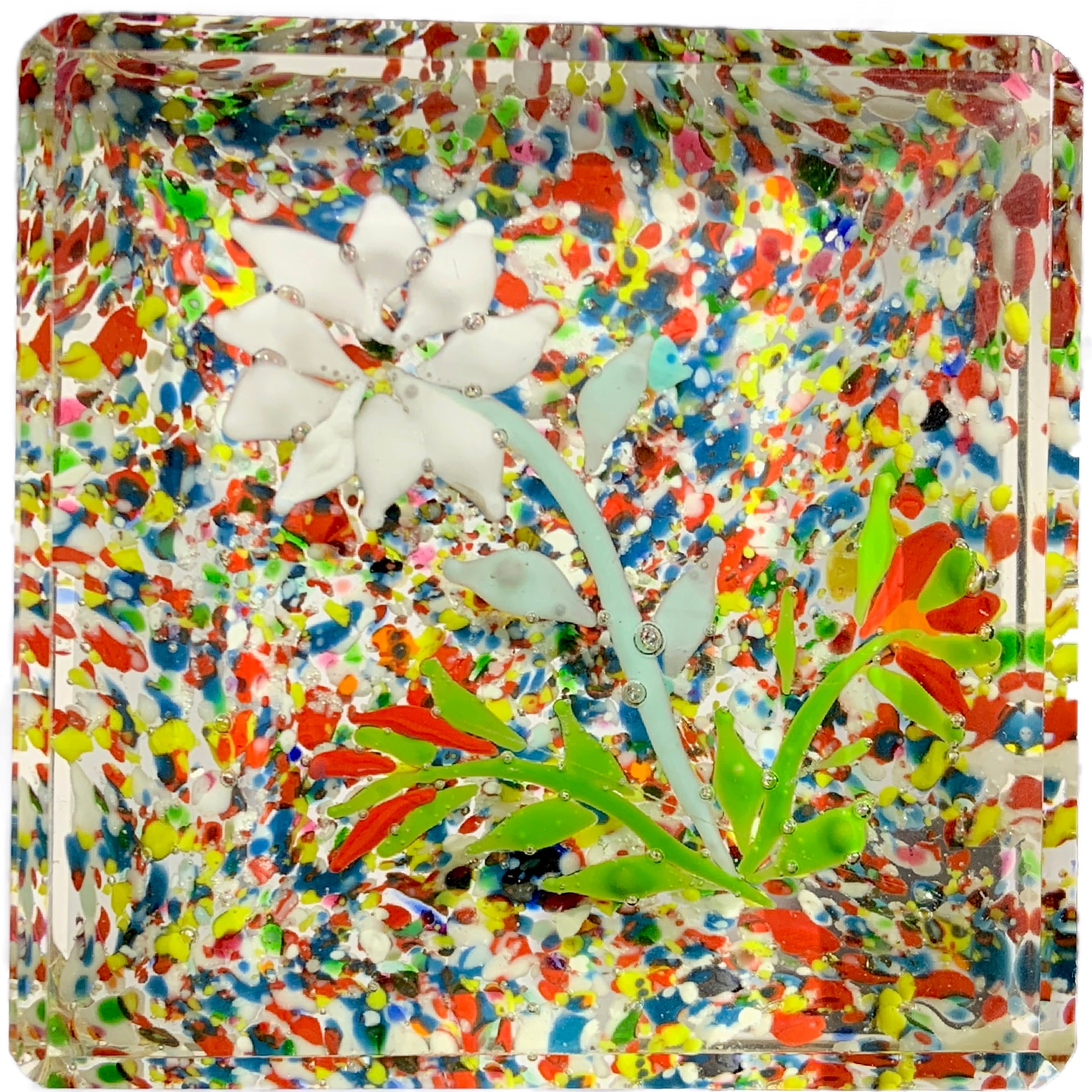 Early 20th Century Unknown Thurigian/Silesian Block with Flowers over Colorful Frit Ground