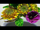 Ken Rosenfeld 2016 Art Glass Paperweight Lampwork Sunflower & Morning Glory  Bouquet