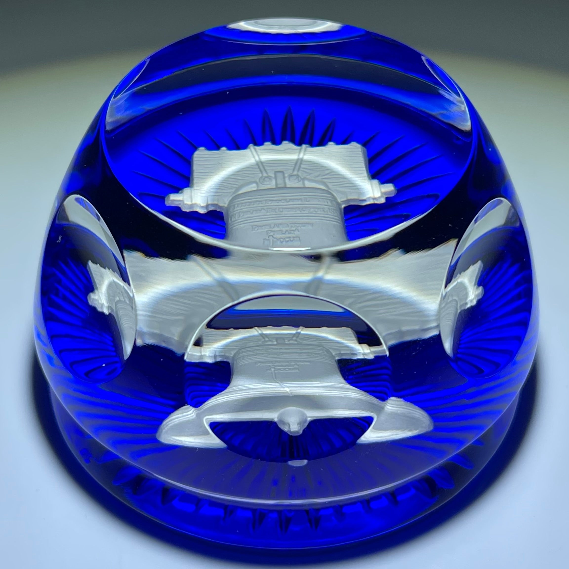 Baccarat Crystal Liberty Bell Sulphide on Blue Faceted Glass
