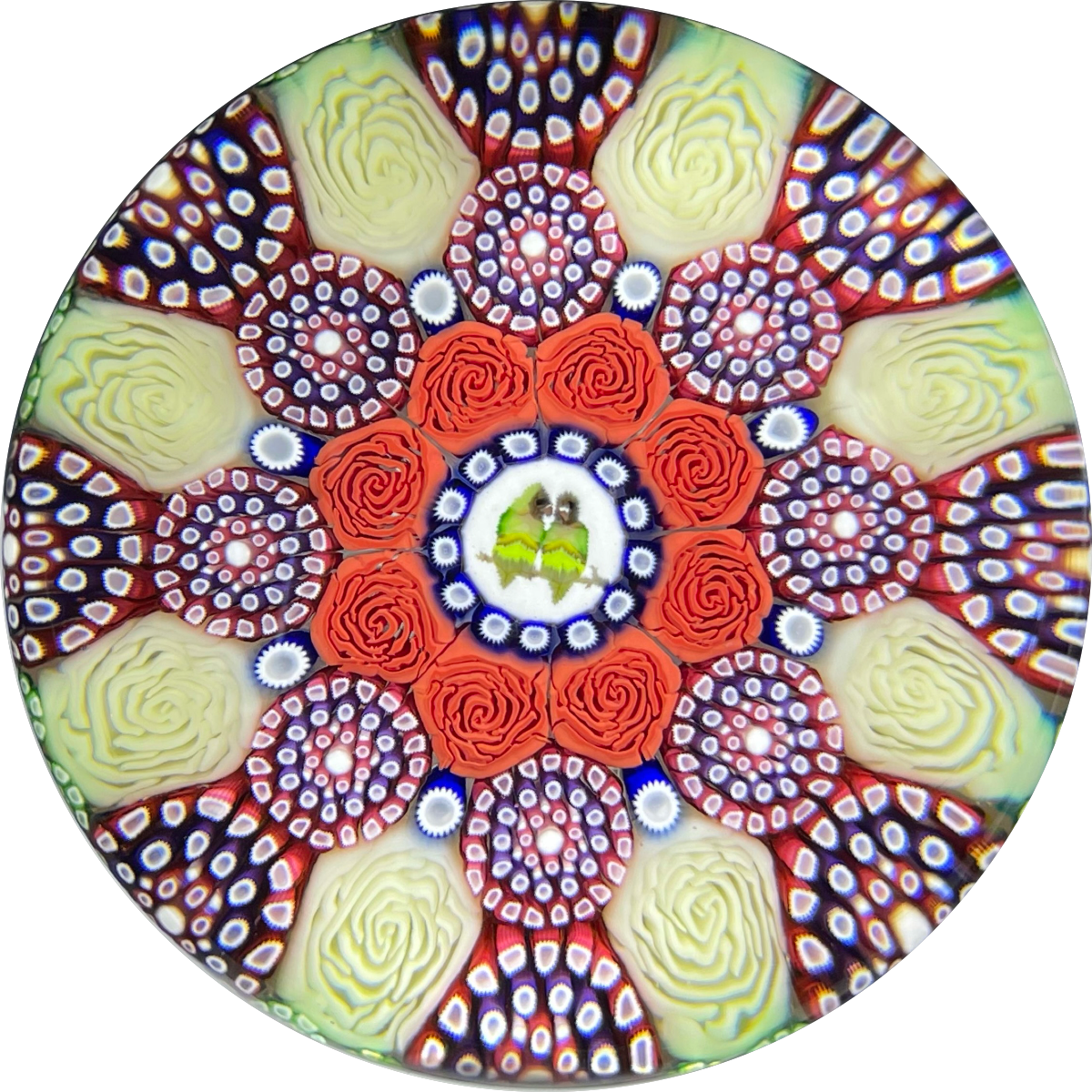 Michael Hunter 2021 Patterned Concentric Complex Millefiori with Lovebird Picture Murrine & Roses