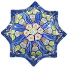 Vintage Strathearn Pressed Star Glass Art Paperweight with Paneled Millefiori on Blue Ground
