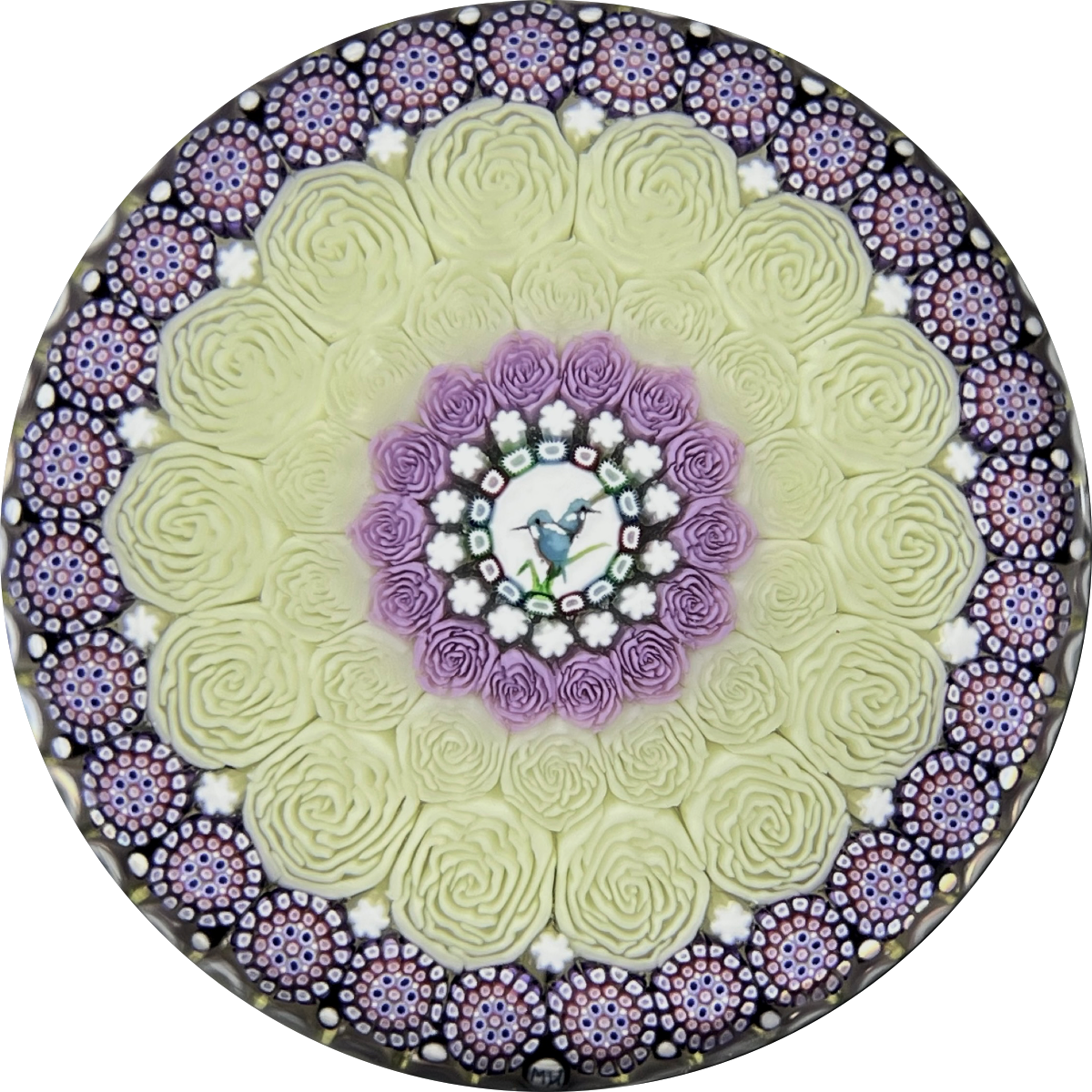 Michael Hunter 2021 Complex Concentric Millefiori with Rose Canes and Kingfisher Picture Murrina