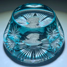 Cristal d’Albret Mark Twain Sulphide Fancy Cut Blue Overlay Glass Paperweight