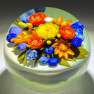 Cathy Richardson 2021 Flamework Glass Art Paperweight Summer Bouquet with Orange & Yellow Flowers and Blueberries