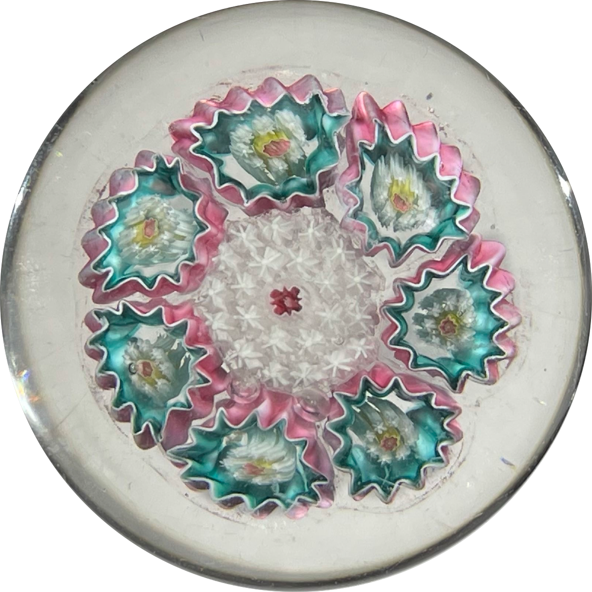 Rare Antique Chênée Miniature Complex Concentric Millefiori Glass Paperweight