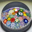 Michael Hunter 2021 Colorful Complex Closepack Millefiori with Rose, Daisy & Silhouette Canes in a White Stave Basket