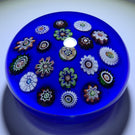 Antique Baccarat Complex Millefiori On Opaque Blue Ground With Rare Rose Cane Center